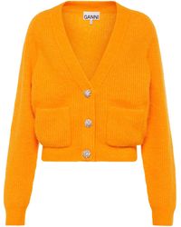 Ganni Embellished Ribbed-knit Cardigan - Orange