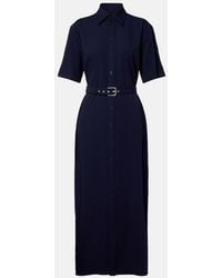 Ralph Lauren - Belted Wool Midi Dress - Lyst