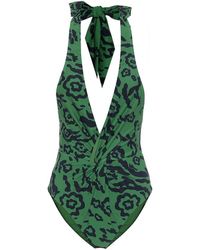 Self-Portrait Costume intero a stampa leopardo - Verde