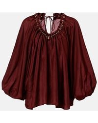 Zimmermann - Aster Asymmetric Beaded Silk Habotai Blouse - Lyst