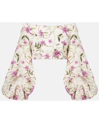 Agua Bendita - Duria Floral Linen Crop Top - Lyst