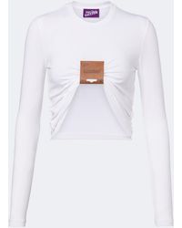 Jean Paul Gaultier - Gathered Leather-Trimmed Jersey Top - Lyst