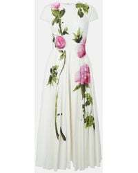 Oscar de la Renta - Floral Cotton-Blend Poplin Midi Dress - Lyst