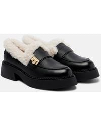 Ferragamo - Caminia Shearling-Trimmed Leather Loafers - Lyst