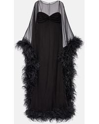 Valentino - Caped Feather-Trimmed Silk Gown - Lyst