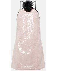 Self-Portrait - Vestido Corto Con Lentejuelas Y Aplique Floral - Lyst