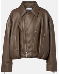Loewe - Cropped Leather Biker Jacket - Lyst
