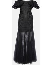 Costarellos - Ruffled Lace And Tulle Gown - Lyst