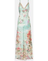 CAMILLA - Printed Ruffled Satin Slip Dress - Lyst