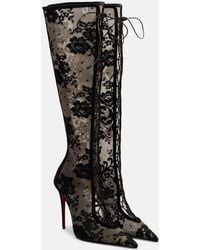 Christian Louboutin - Km 100 Lace-Trimmed Leather Knee-High Boots - Lyst