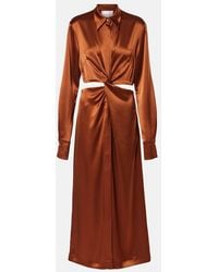Galvan London - Hock Gathered Satin Midi Dress - Lyst