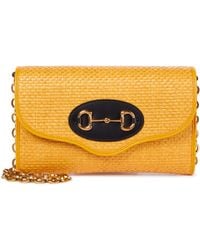 Gucci Horsebit 1955 Small Raffia Shoulder Bag - Yellow