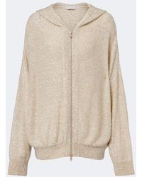 Brunello Cucinelli - Knitted Sequined Zip-Up Hoodie - Lyst
