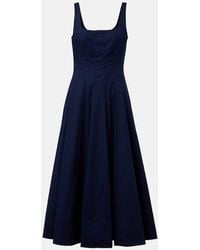 STAUD - Wells Pleated Cotton Midi Dress - Lyst