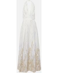 Elie Saab - Embroidered Halterneck Cotton-Blend Gown - Lyst