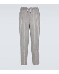 Brunello Cucinelli - Pantalon droit raye en lin, laine et soie melanges - Lyst