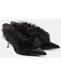 Magda Butrym - Mules Aus Satin Mit Faux Shearling - Lyst