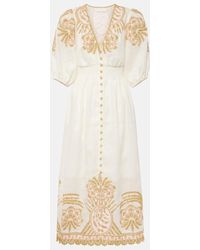Zimmermann - Waverly Embroidered Linen Midi Dress - Lyst