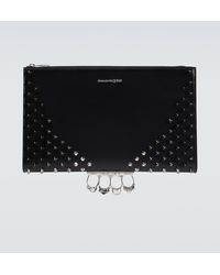 McQueen - Four-Ring Embellished Leather Clutch - Lyst