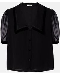 FRAME - Sailor Velvet-Trimmed Silk Blouse - Lyst