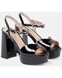 Miu Miu - Embellished Leather Platform Sandals - Lyst