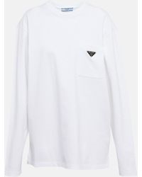 Prada - T-shirt in jersey di cotone con logo - Lyst
