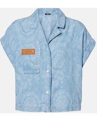 Versace - Barocco Cropped Denim Chambray Shirt - Lyst