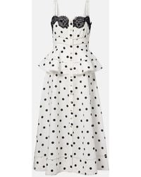 Self-Portrait - Polka-Dot Linen And Cotton Midi Dress - Lyst