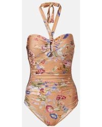 Zimmermann - Patience Floral Halterneck Swimsuit - Lyst