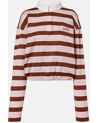 Prada - Striped Cropped Cotton Jersey Polo Shirt - Lyst