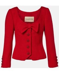 Valentino - Bow-Detail Cropped Wool-Blend Tweed Jacket - Lyst