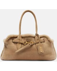Miu Miu - Adventure Shearling-Lined Suede Tote Bag - Lyst