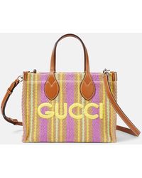Gucci - Straw Small Leather-trimmed Tote Bag - Lyst