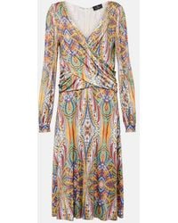 Etro - Printed Gathered Jersey Midi Dress - Lyst