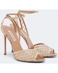 Aquazzura - Lumiere Embellished Leather-Trimmed Sandals - Lyst
