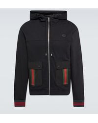 Gucci - Brand-embroidered Striped-trim Regular-fit Cotton Hoody - Lyst