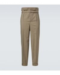 Saint Laurent - Belted Wool Gabardine Tapered Pants - Lyst