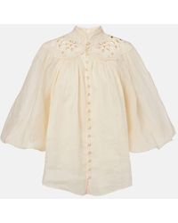 Zimmermann - Bestickte Bluse Coco Aus Ramie - Lyst