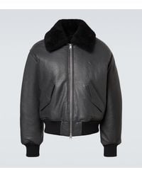 Ami Paris - Shearling-Trimmed Leather Bomber Jacket - Lyst