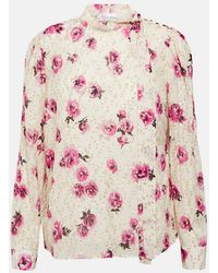 RED Valentino - Floral Tie-neck Crepe Shirt - Lyst