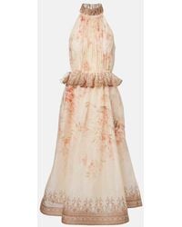 Zimmermann - Illuminate Floral Linen And Silk Midi Dress - Lyst