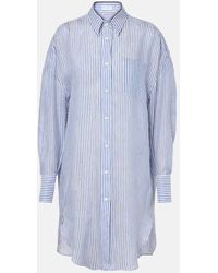 Brunello Cucinelli - Camisa De Organza De Lino Y Seda A Rayas Con Monili - Lyst