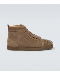 Christian Louboutin - Louis Grosgrain-trimmed Spiked Suede High-top Sneakers - Lyst