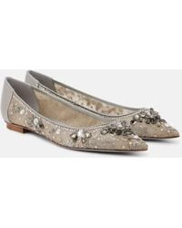 Rene Caovilla - Embellished Leather-Trimmed Ballet Flats - Lyst