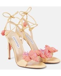 Aquazzura - Marea 105 Leather-Trimmed Raffia Sandals - Lyst