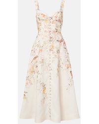 Zimmermann - Luna Printed Linen Midi Dress - Lyst