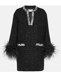 Valentino - Feather-trimmed Tweed Minidress - Lyst