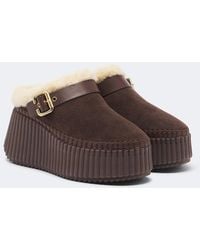 Chloé - Nama Shearling-Lined Suede Platform Mules - Lyst