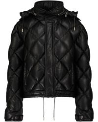 Saint Laurent Hooded Leather Down Jacket - Black