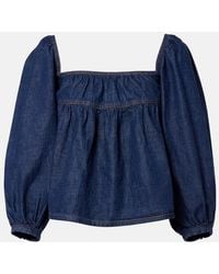 Saint Laurent - Gathered Denim Blouse - Lyst